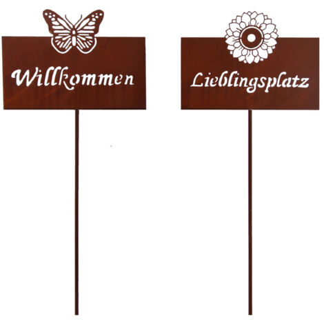 TrendLine Gartenstecker Metall Willkommen/Lieblingsplatz 115 cm rusty Skulptur
