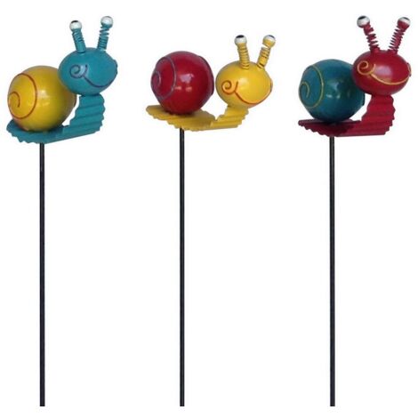 TrendLine Gartenstecker Schnecke Metall 70 x 9 cm bunt Gartenfiguren