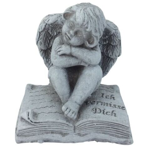 TrendLine Grabschmuck Engel mit Buch 7 x 6 cm grau Skulptur