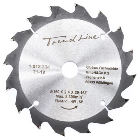 TrendLine HM-Kreissägeblatt 160 mm, Bohrung 20 mm, 16 Zähne
