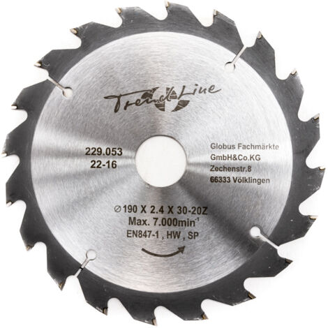 TrendLine HM-Kreissägeblatt 190 mm, Bohrung 30 mm, 20 Zähne