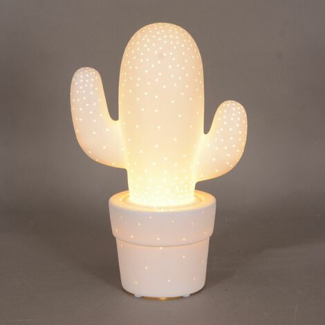 TrendLine Keramikleuchte 6 LED 19x12x29,5cm Timerfunktion Leuchtfigur Kaktus