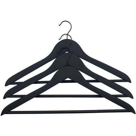 TrendLine Kleiderbügel mit Steg 3er Pack Holz schwarz