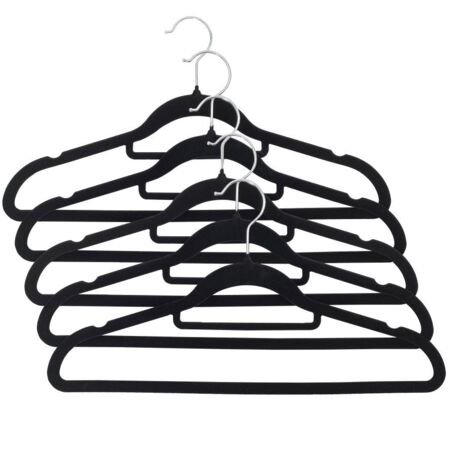 TrendLine Kleiderbügel mit Steg und Samtüberzug 5er Pack schwarz
