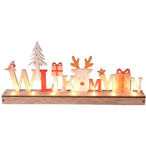 TrendLine LED Holzsilhouette Willkommen 45 x 20 cm warmweiß mit Timer Figuren