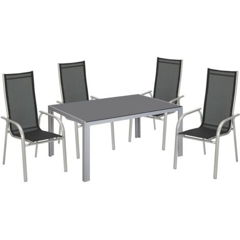TrendLine Möbelset New York Silber/Schwarz hohe Rückenlehne 1 Tisch + 4 Stuhl