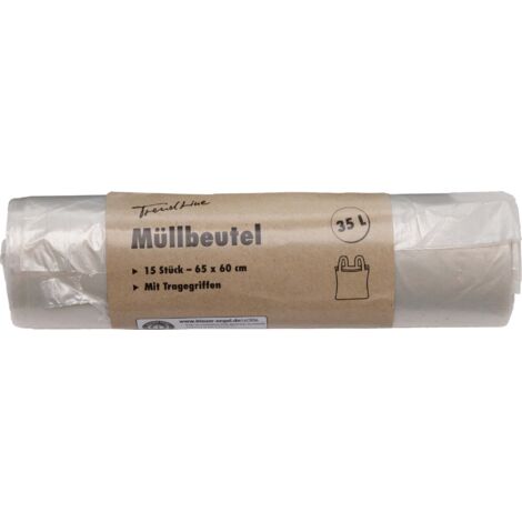 Trendline Müllbeutel 35 L, transparent+Tragegriff, 15 Stück