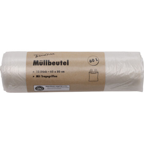 Trendline Müllbeutel 60 L transparent+Tragegriff 15 Stück Mülltüte