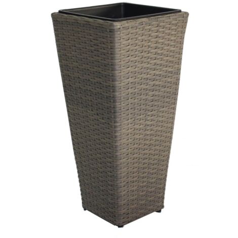 TrendLine Pflanzgefäß Poly Rattan 28x28x60 cm, grau Blumenkübel Blumentopf