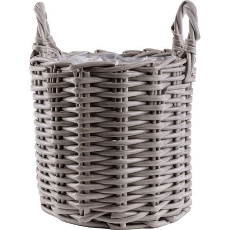 TrendLine Pflanzkorb Blumenkasten Blumentopf Ø 46 x 34 cm Geflochten Grau