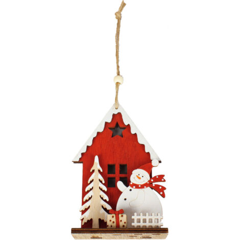 TrendLine Weihnachtsanhänger Holz Weihnachtshaus mit Schneemann 40 x 21 x 39 cm  mehrfarbig Hängedekoration