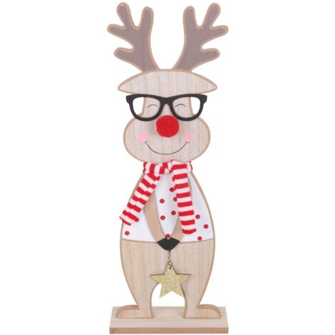TrendLine Weihnachtsaufsteller Holz Rentier 39 x 14 cm natur-rot Figur