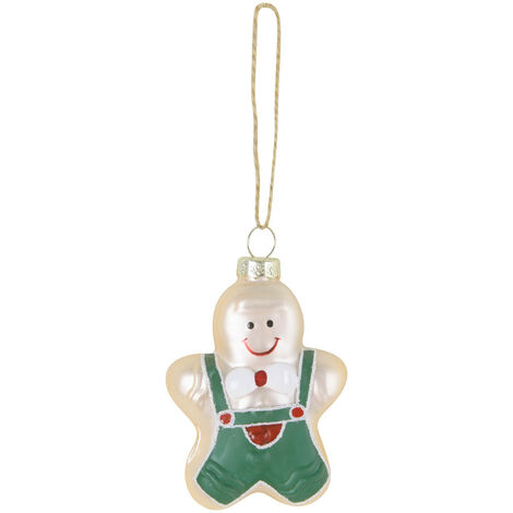TrendLine Weihnachtskugel aus Glas Lebkuchenmann 9 x 5 cm weiß-grün