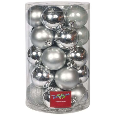 TrendLine Weihnachtskugeln bruchfest, langlebig Ø 6, 8 10 cm silber 26 Stück
