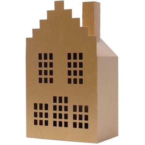 TrendLine Windlicht Metall Haus 26 x 15 cm gold Teelichthalter Weihnachtsdeko