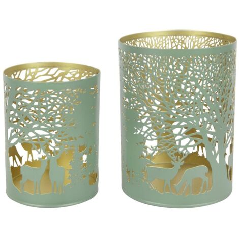TrendLine Windlicht Metall Rentier Ø 11 cm grün-gold