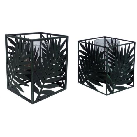 TrendLine Windlicht Teelichthalter Metall Palme Schwarz Kerzenhalter 12x12x14cm