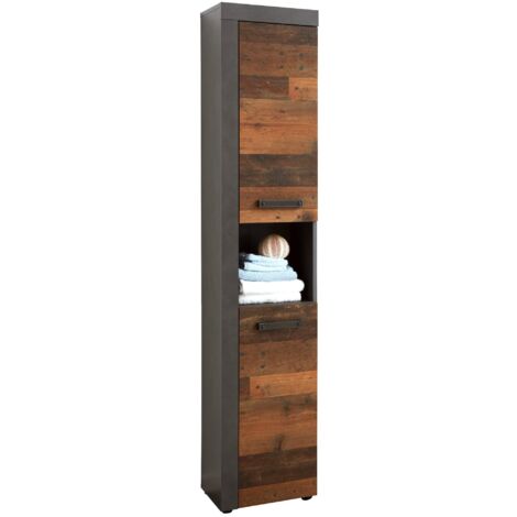 trendteam smart living Armadio da bagno Indy, 36 x 184 x 31 cm, in legno anticato, corpo e ripiano Matera con ampio spazio e spazio
