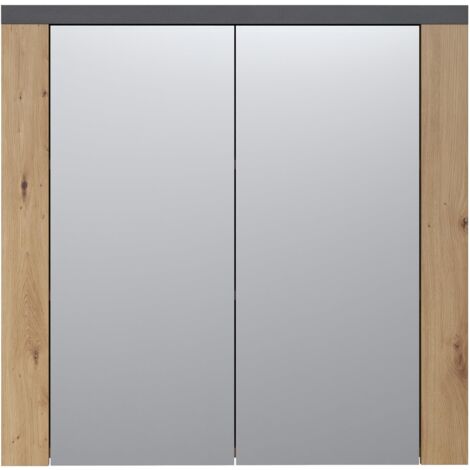 trendteam smart living - Follow - Armadio a specchio - Rovere/Grigio - Specchio da bagno in stile rustico - 79 x 78 x 20 cm - 3 scomparti e 2 ripiani regolabili