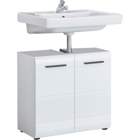 trendteam smart living - Mobile sottolavabo Skin Gloss per bagno, 60 x 56 x 31 cm, bianco con finitura ad alta lucentezza, con intaglio per sifone