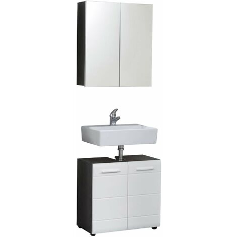 trendteam smart living Skin Set da Bagno Composto da 2 Pezzi, Corpo Sardegna Color Argento Fumo con Molto Spazio e ripiano, Parte Anteriore Bianca Lucida, 60 x 182 x 31 cm