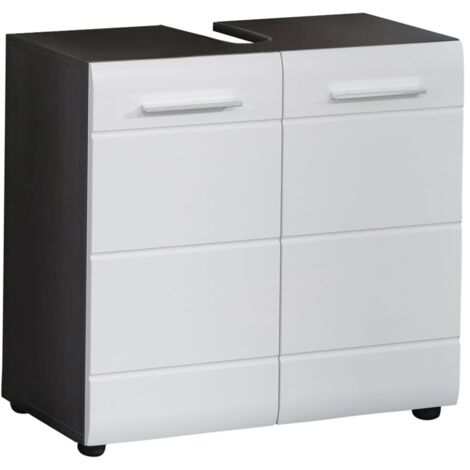 trendteam Waschbeckenunterschrank Bad Schrank LineBad Sardegna Weiß Rauchsilber 60 x 57 cm