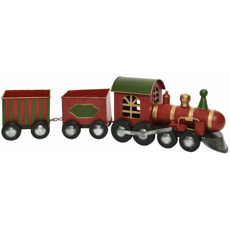 Trenino in ferro decorazione per villaggio di Natale rosso da 58 cm