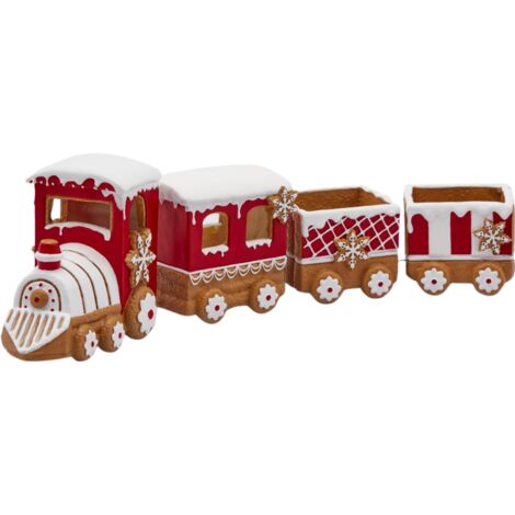 Trenino in poliresina con 4 vagoni, decorazione rossa e bianca da 69 x h 14 cm