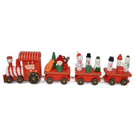 Trenino natalizio in legno treno con 4 vagoni babbo natale rosso decorazioni per addobbi natalizie cm 3248