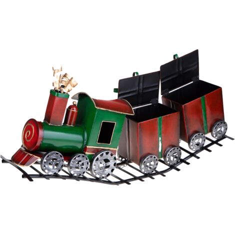 Trenino rosso e verde con pacchi H29 cm per decorazioni natalizie