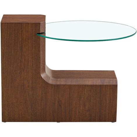 [Trennbares Couchtisch-Set] MDF-Nussbaumoptik + 0,6 cm dickes transparentes Sicherheitsglas – kombinierbar als Kaffeetisch / getrennt als zwei Beistelltische, vielseitig für Wohnzimmer einsetzbar.