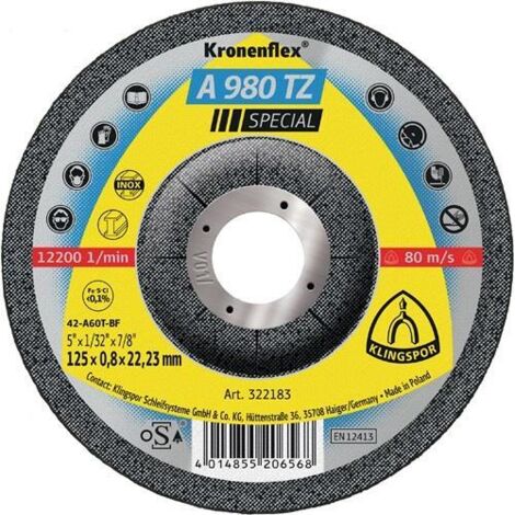 Trennscheibe A 980 TZ Special D125x0,8mm gekröpft INOX Bohr.22,23mm KLINGSPOR