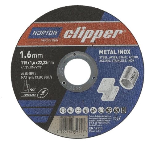 Trennscheibe D115x1,6mm Typ 41 Metall-Inox Bohr.22,23mm NORTON CLIPPER