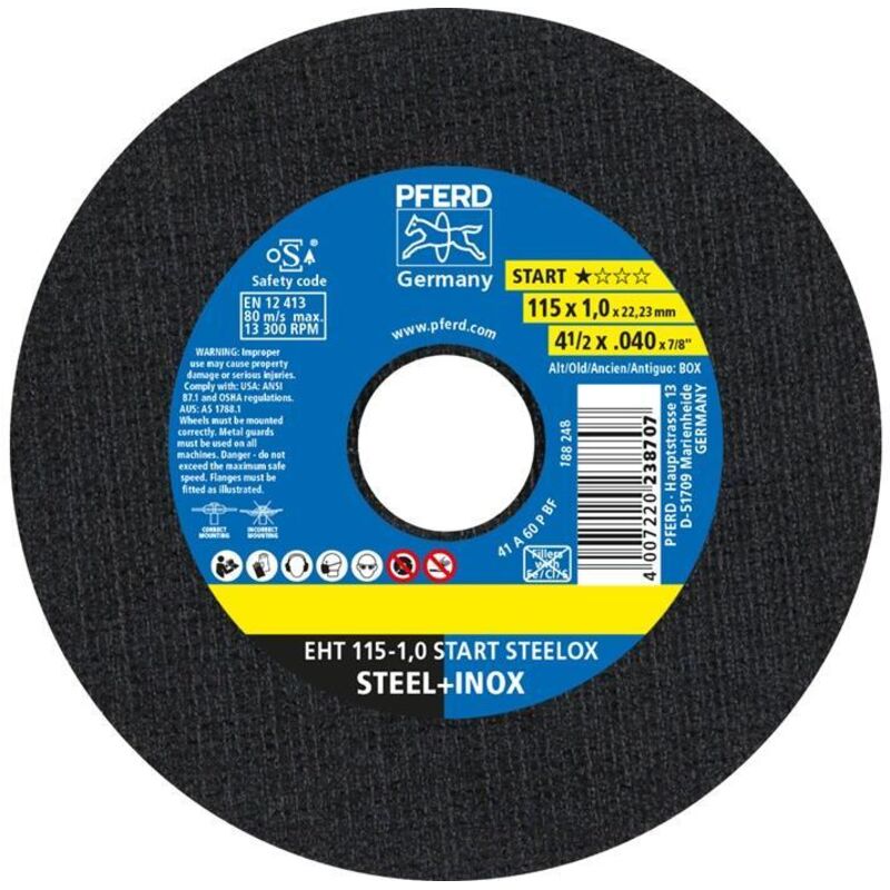 Pferd Ø 115mm Trennscheibe Für Stahl & Edelstahl (inox) 1.0mm 25er Pack