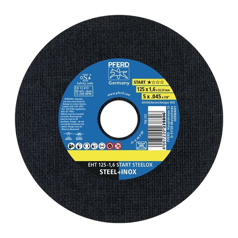 Pferd - 69121069 Trennscheibe start steelox D125x1,6mm gerade inox Bohrung 22,23 m