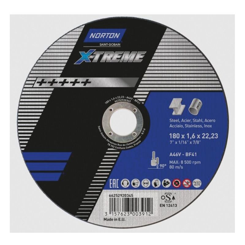 Saint Gobain 180x1.6x22.23mm Nor-Xtreme Cutting Disc A46V Type 41 - Norton