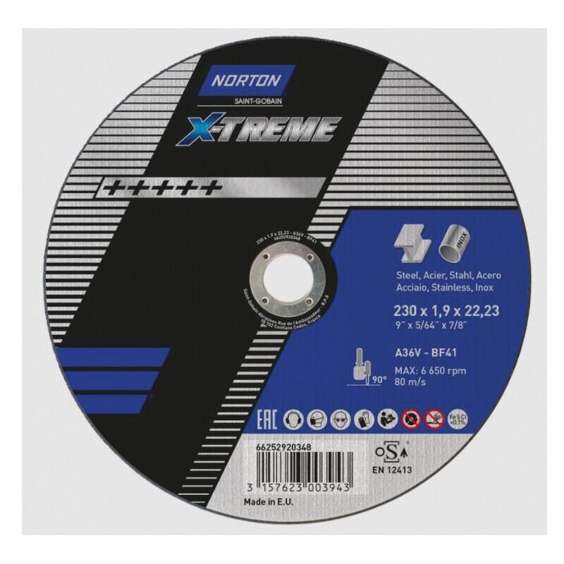 Saint Gobain 230x1.9x22.23mm Nor-Xtreme Cutting Disc A36V Type 41 - Norton