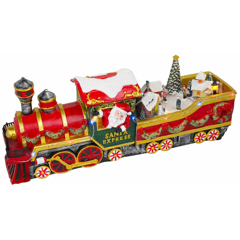 Giordanoshop - Treno di Babbo Natale 16x11x37 cm in Resina con Musica e Luci