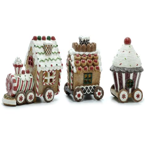 Treno pan di zenzero con vagoni trenino natalizio porta dolci omino biscotto con luci spettacolare in ceramica ottima idea regalo