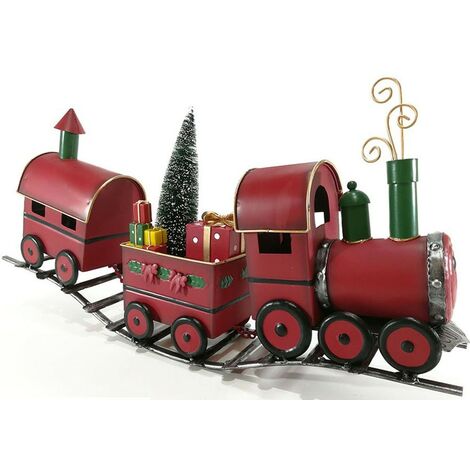 Treno su rotaie rosso in latta 62 cm di babbo natale per porta doni regali giocattoli con vagoni decorazioni idea regalo