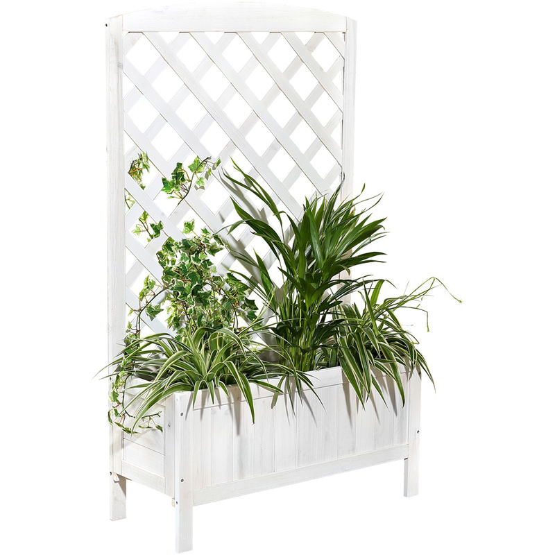 Macetero Madera Rejilla para Plantas Enrejado Blanco Soporte para plantas Jardinera Maceta espaldera Enrejado de rosas Jardín rectangular