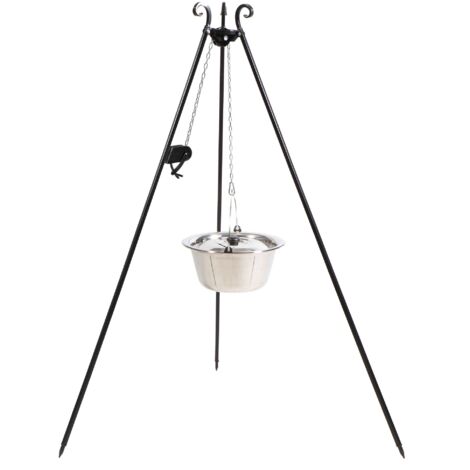 Trépied avec marmite traditionnelle hongroise 14l, 180cm, acier inox, CookKing, 121476