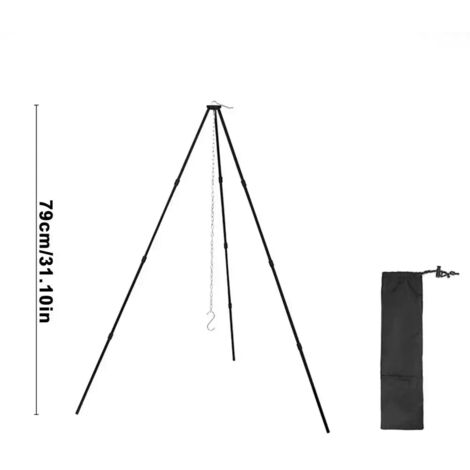 Trépied de camping portable triangulaire, support idéal pour suspendre casseroles, ustensiles de cuisine de survie pour feu de camp, pique-nique, barbecue, réchauds portables