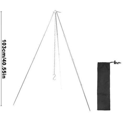 Trépied de camping portable triangulaire, support idéal pour suspendre casseroles, ustensiles de cuisine de survie pour feu de camp, pique-nique, barbecue, réchauds portables