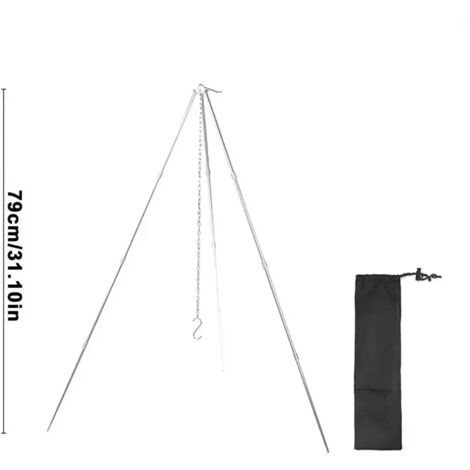 Trépied de camping portable triangulaire, support idéal pour suspendre casseroles, ustensiles de cuisine de survie pour feu de camp, pique-nique, barbecue, réchauds portables