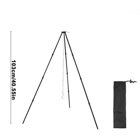 Trépied de camping portable triangulaire, support idéal pour suspendre casseroles, ustensiles de cuisine de survie pour feu de camp, pique-nique, barbecue, réchauds portables