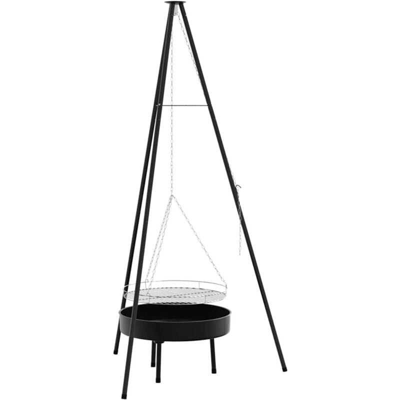Trépied de cuisson de feu de camp avec grille et plateau de feu 170 cm Vidaxl
