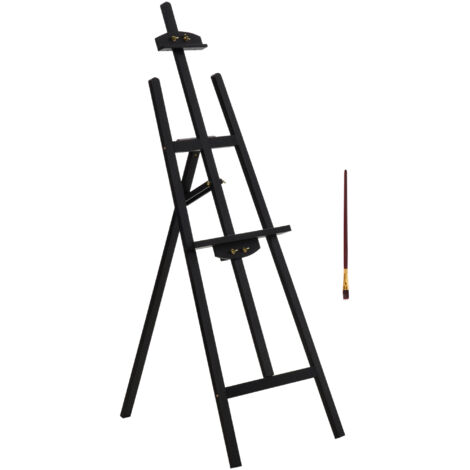 Trépied de Peinture 135 cm, Chevalet Réglable en Pin pour Toile, Pliable et Transportable avec Pinceau pour Artistes, Noir