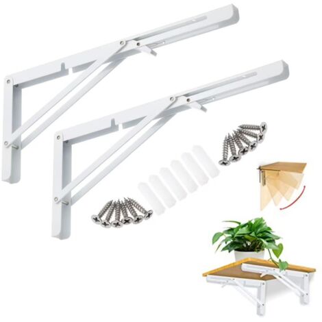 Trépied pliable de 40 cm (16 pouces), support de table à monter soi-même, support d'étagère, convient aux tables pliantes et murales, blanc,lot de 2