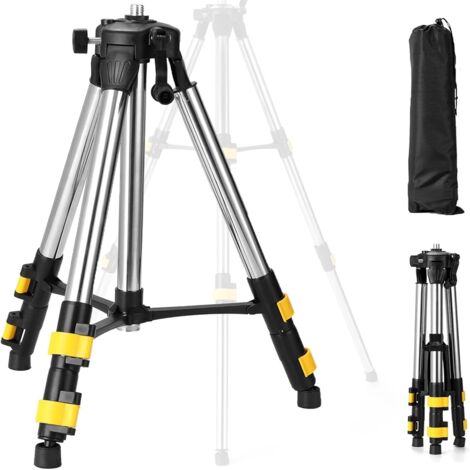 Trépied pour niveau laser 1,2 m – Construction aluminium léger – Pieds antidérapants – Tête plate avec filetage 5/8'